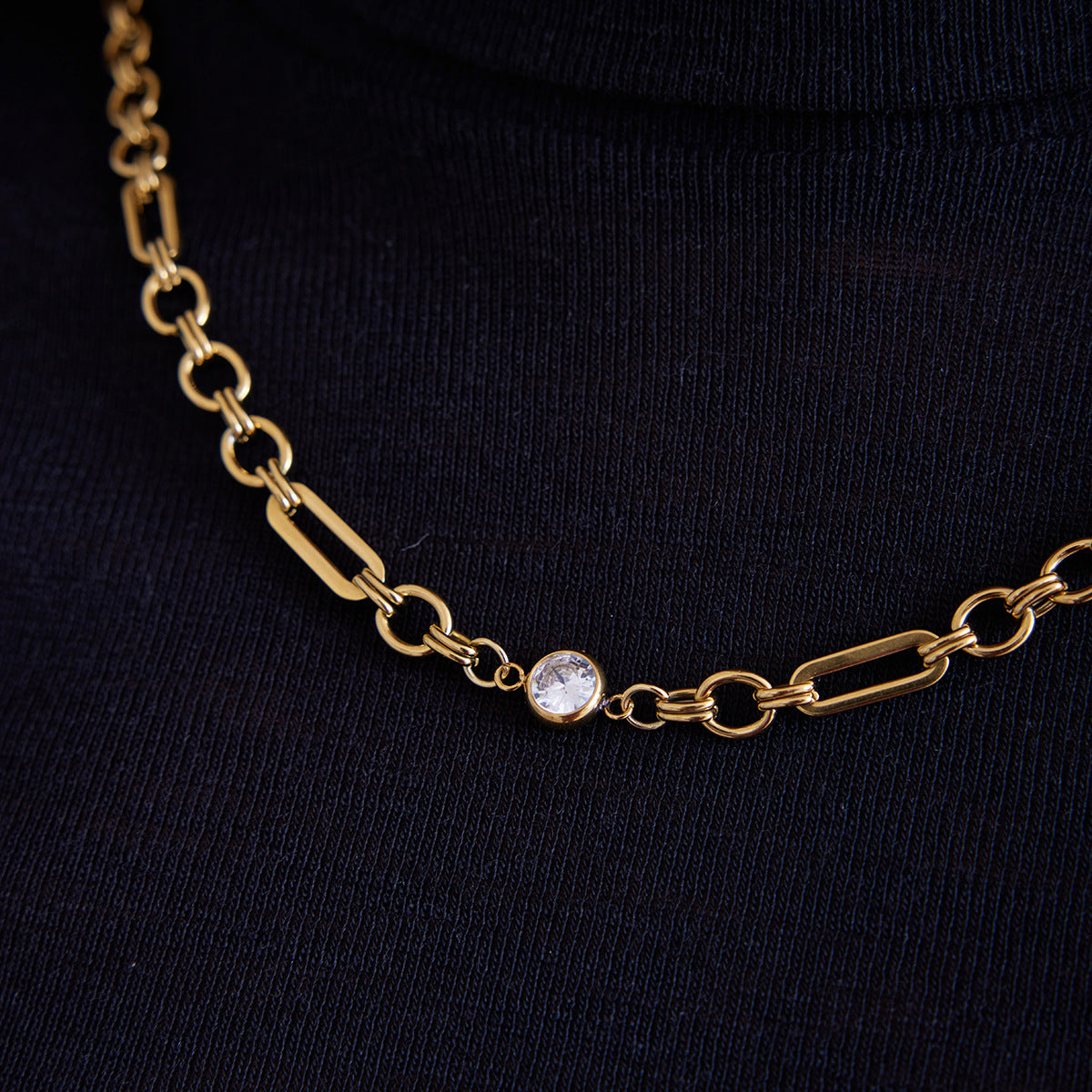 Classic style 18K gold stainless steel with white zircon 3:1 chain, handmade chain necklace with a quiet and charming design