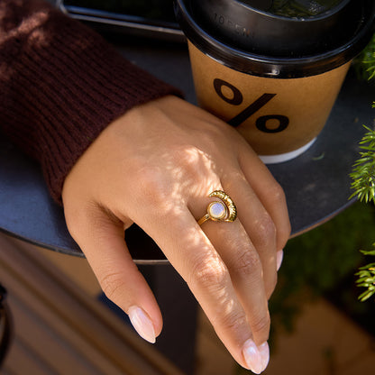 Jingqiao European and American stainless steel 18K opal moon ring, cross-border accessory, elegant fashion, high-end style for women