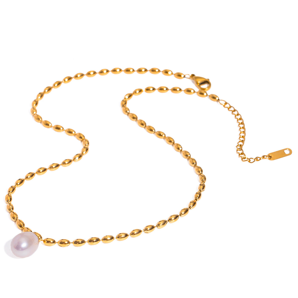 Quiet and charming design 18k gold pearl pendant necklace, titanium steel light luxury niche collarbone chain, high-end cross-border accessory