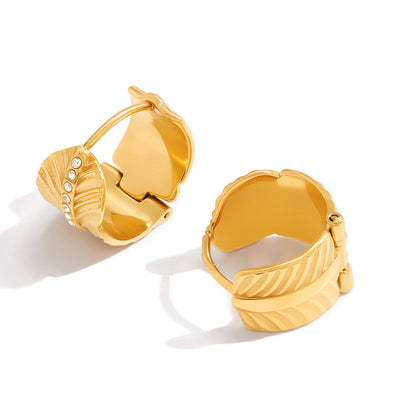 Jingqiao classic style stainless steel white diamond leaf earrings, light luxury and high-end feel, autumn/winter earrings for women, cross-border accessories, niche accessory