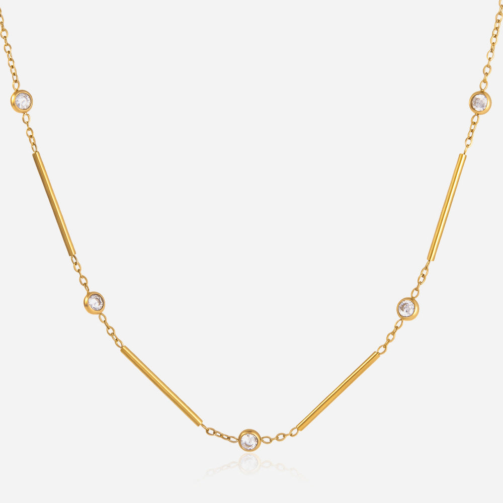 Jingqiao European and American cross-border stainless steel 18k gold geometric necklace, niche design, zircon in-style high-end necklace