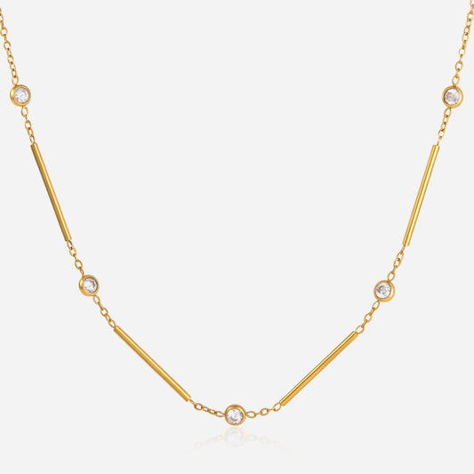 Jingqiao European and American cross-border stainless steel 18k gold geometric necklace, niche design, zircon in-style high-end necklace