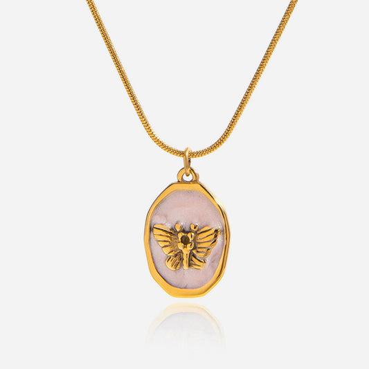 Quiet design, sweet and romantic, 18K gold stainless steel pale pink oil dripping butterfly pendant stainless steel necklace
