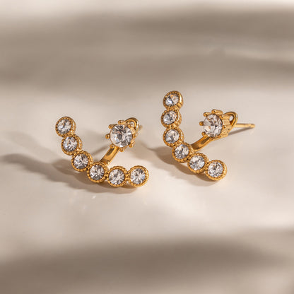 Jingqiao 18K gold 316 stainless steel rhinestone earrings, light luxury and high-end design, niche cross-border women's accessories
