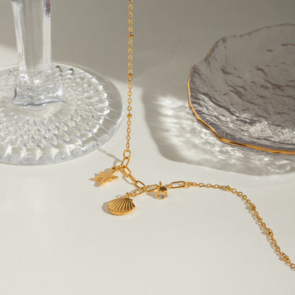 Quiet design European and American fashion necklace 18k gold stainless steel white zircon hammered starfish pendant necklace