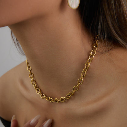 Quiet design, European and American modern classic 18K gold stainless steel thickened round line cross chain necklace stainless steel jewelry