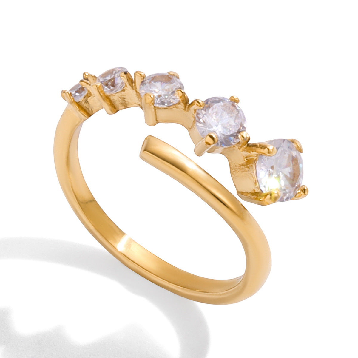 Quiet design classic style 18K gold stainless steel round white zircon line ring stainless steel jewelry