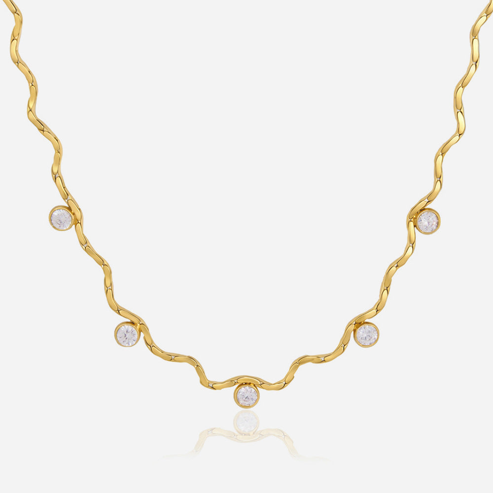 Jingqiao titanium steel zircon necklace accessories for women, colorless light luxury niche collarbone chain, stainless steel cross-border accessories wholesale