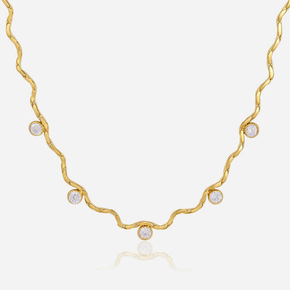 Jingqiao titanium steel zircon necklace accessories for women, colorless light luxury niche collarbone chain, stainless steel cross-border accessories wholesale