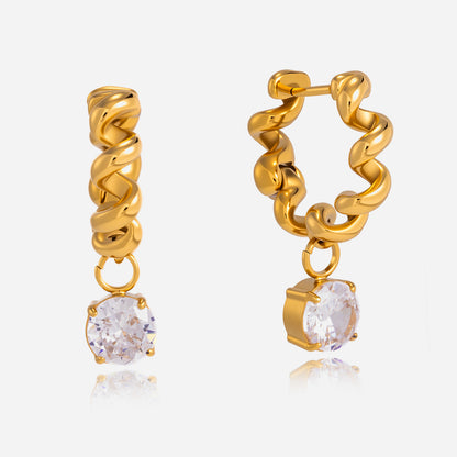 Jingqiao stainless steel earrings, seaside vacation style earrings, light luxury high-end zircon studs, titanium steel cross-border accessories for women