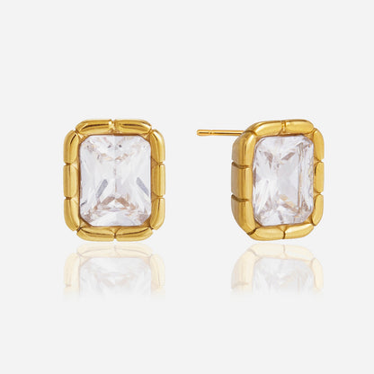 Jingqiao titanium steel zircon stud earrings, light luxury high-end original ribbed trimmed accessories, stainless steel cross-border wholesale