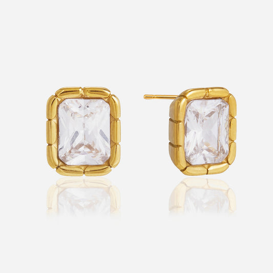 Jingqiao titanium steel zircon stud earrings, light luxury high-end original ribbed trimmed accessories, stainless steel cross-border wholesale
