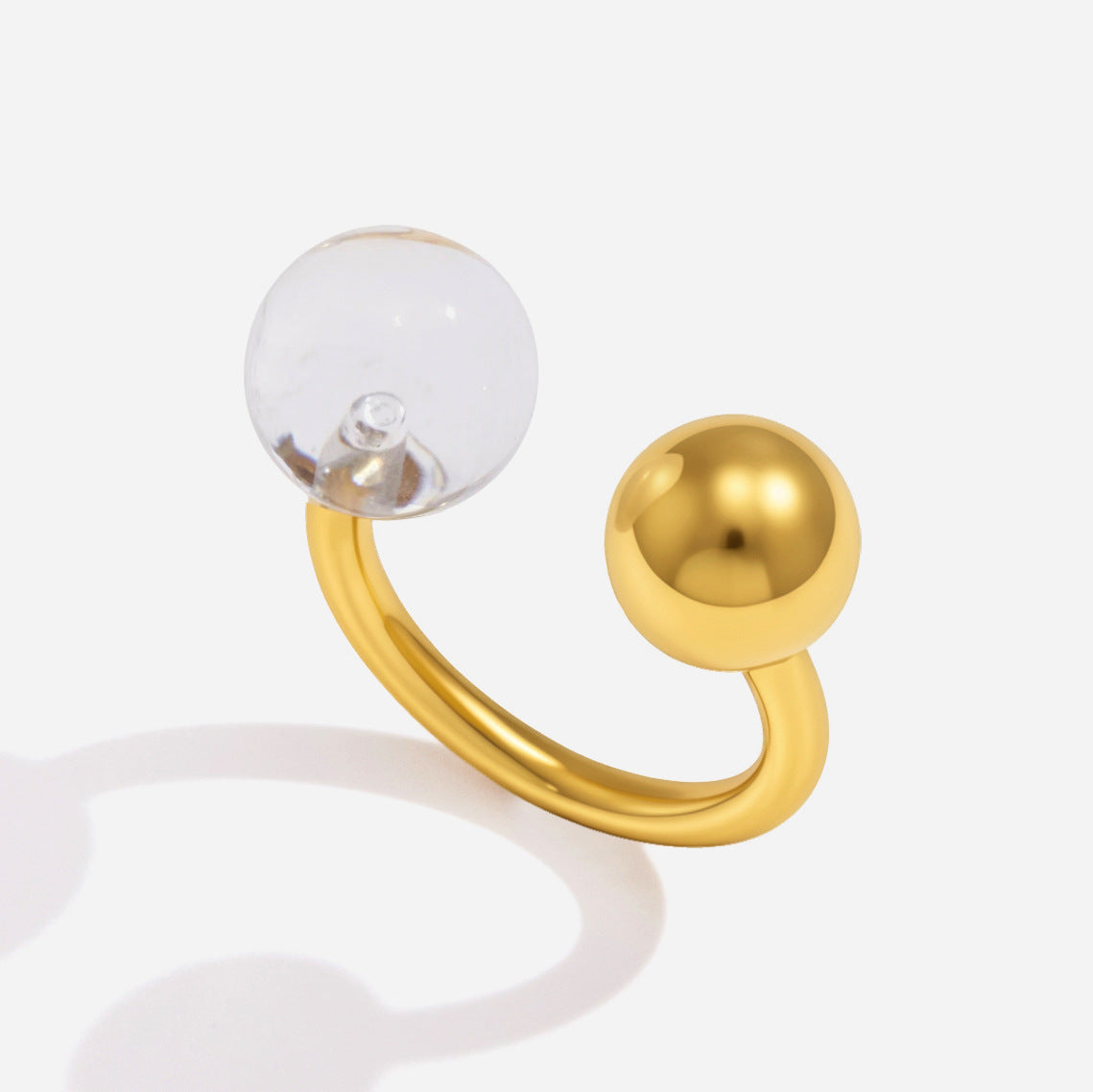 Jingqiao Cross-border Stainless Steel Ring, Niche and High-End 2026 New Resin Sphere Open Jewelry Stylish Charm