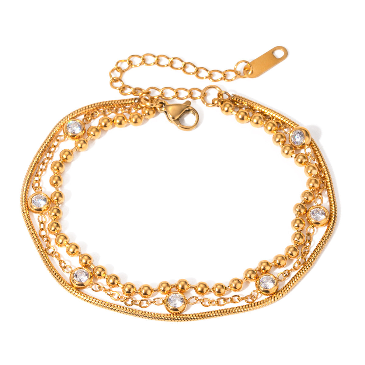 Retro Hong Kong style exquisite bracelet girls niche titanium steel 18k gold stainless steel multilayer zircon bracelet bracelet wholesale