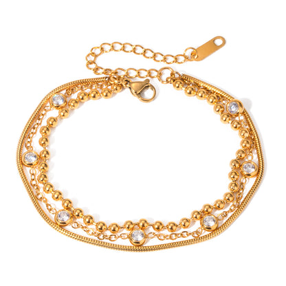 Retro Hong Kong style exquisite bracelet girls niche titanium steel 18k gold stainless steel multilayer zircon bracelet bracelet wholesale
