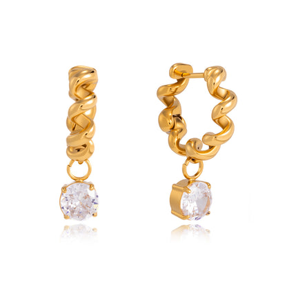 Jingqiao stainless steel earrings, seaside vacation style earrings, light luxury high-end zircon studs, titanium steel cross-border accessories for women