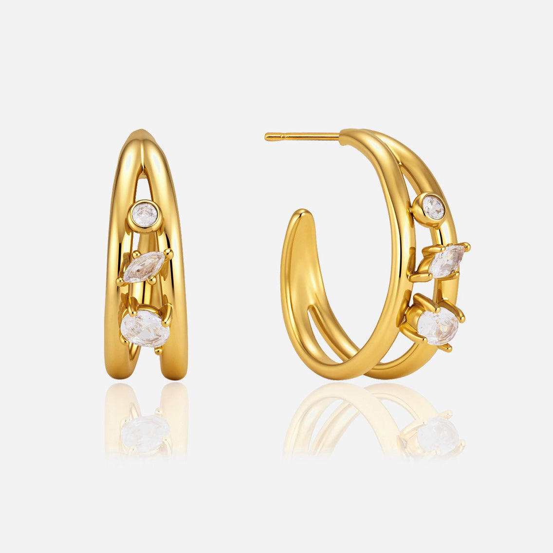 Jingqiao titanium steel zircon C-shaped earrings for women, colorless earrings, light luxury high-end stainless steel cross-border accessories wholesale
