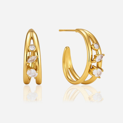Jingqiao titanium steel zircon C-shaped earrings for women, colorless earrings, light luxury high-end stainless steel cross-border accessories wholesale