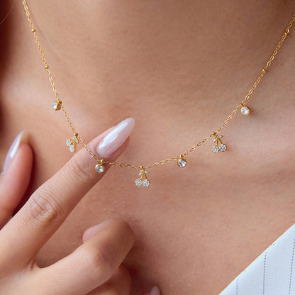 Quiet design classic style 18K gold stainless steel with white diamond cherry pendant necklace stainless steel jewelry wholesale