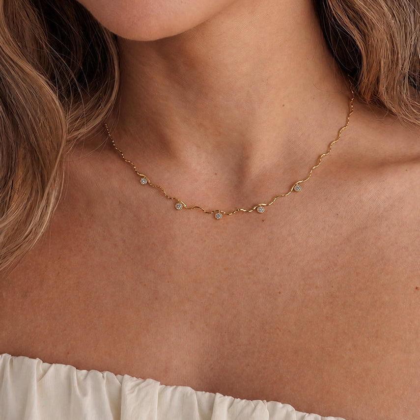 Jingqiao titanium steel zircon necklace accessories for women, colorless light luxury niche collarbone chain, stainless steel cross-border accessories wholesale
