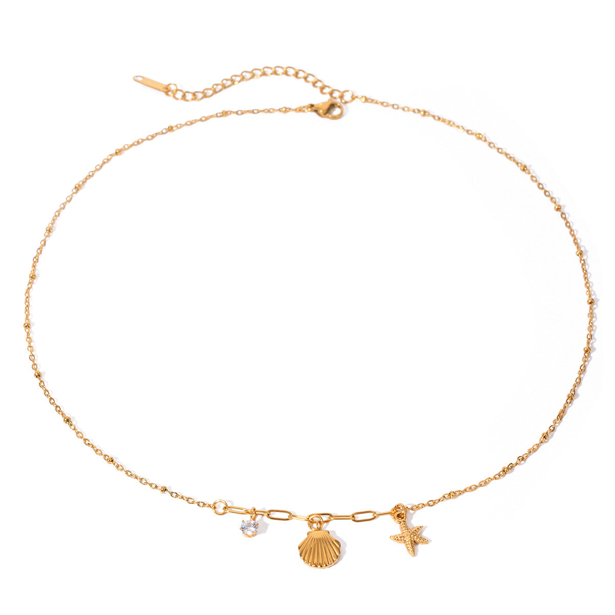 Quiet design European and American fashion necklace 18k gold stainless steel white zircon hammered starfish pendant necklace