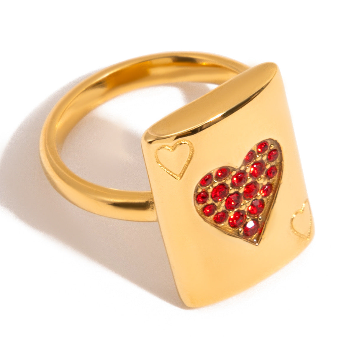 Jingqiao Minimalist 18K Stainless Steel Zircon Playing Card Lucky Ring Rich Ring Niche High-End Cross-border Accessory
