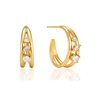 Jingqiao titanium steel zircon C-shaped earrings for women, colorless earrings, light luxury high-end stainless steel cross-border accessories wholesale