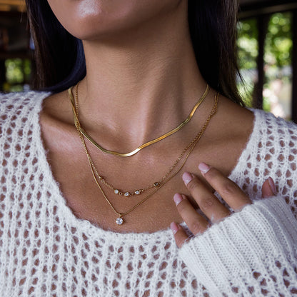 Jingqiao multi-layer zircon stainless steel necklace, light luxury, high-end collarbone chain, titanium steel jewelry, cross-border accessories for women