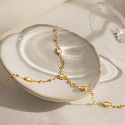 Jingqiao European and American 18K gold stainless steel white geometric zircon Y-shaped chain necklace is a best-selling cross-border accessory that doesn't fade for women
