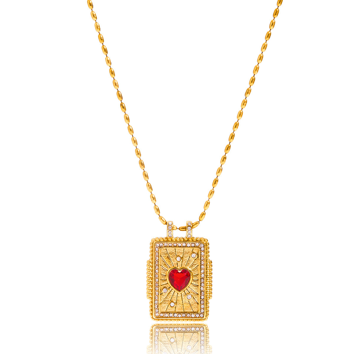 Jingqiao Design vintage style 18K gold stainless steel red heart-shaped zircon tower pendant stainless steel necklace accessory