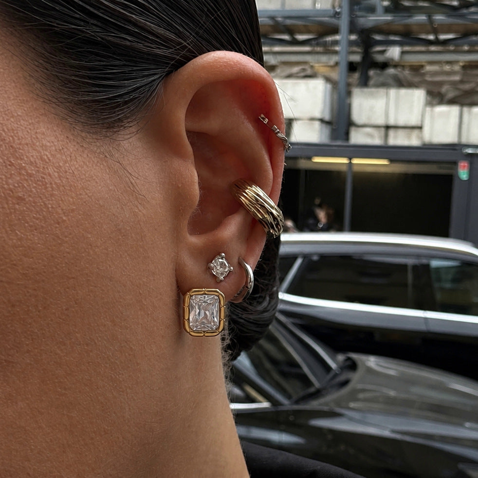 Jingqiao titanium steel zircon stud earrings, light luxury high-end original ribbed trimmed accessories, stainless steel cross-border wholesale