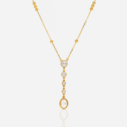 Jingqiao Classic Style 18K Gold Stainless Steel White Diamond Necklace Decoration Y-Shaped Chain Pearl Jewelry for Autumn and Winter Cross-border High-End Feel