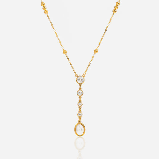Jingqiao Classic Style 18K Gold Stainless Steel White Diamond Necklace Decoration Y-Shaped Chain Pearl Jewelry for Autumn and Winter Cross-border High-End Feel