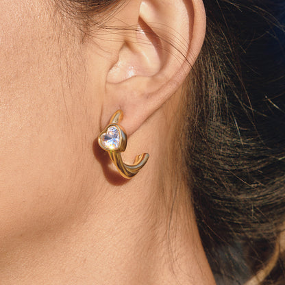 Jingqiao stainless steel heart-shaped zircon C-shaped earrings, light luxury and high-end earrings, niche design titanium steel cross-border accessories