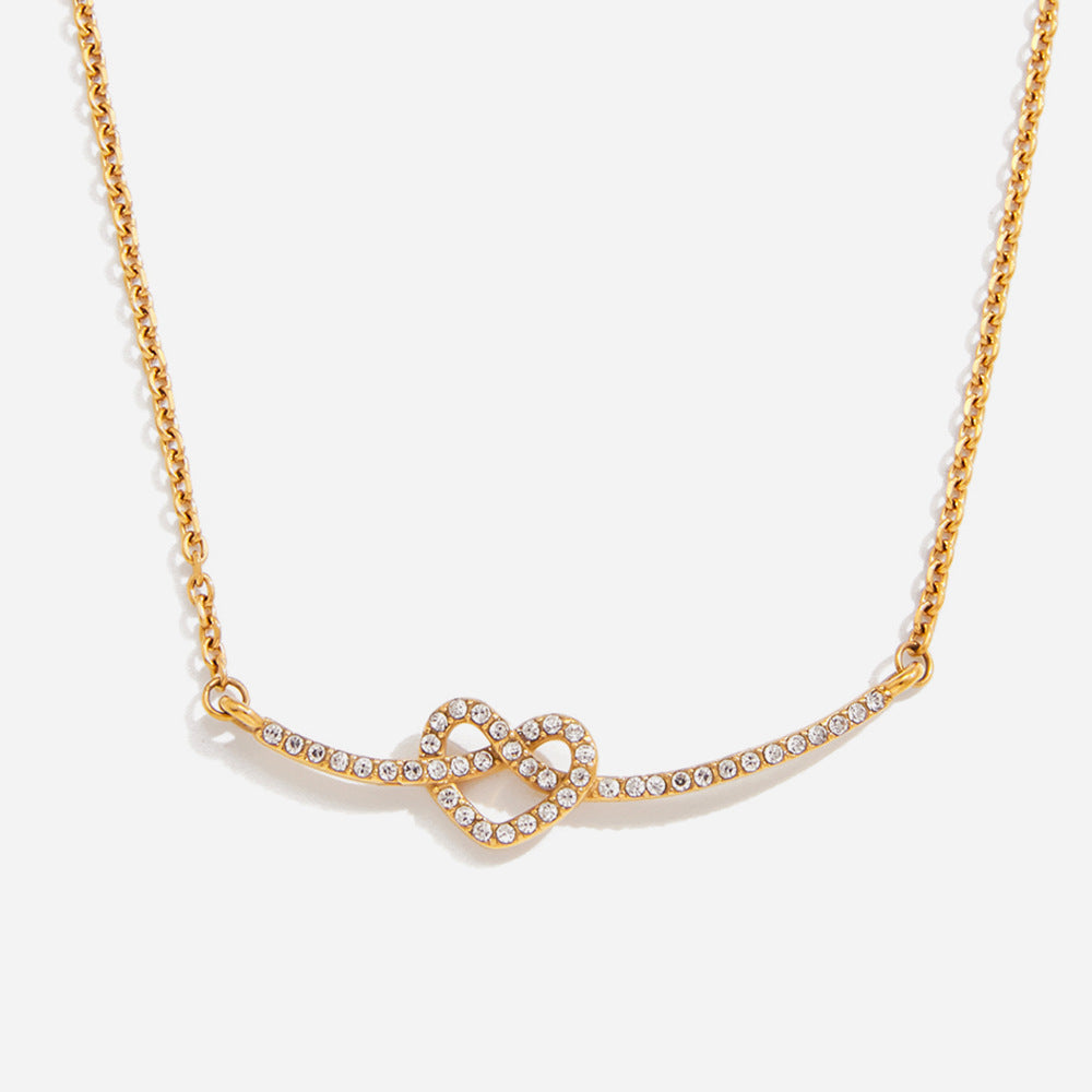 Jingqiao Classic Style 18K Gold Stainless Steel White Diamond Heart Knot Smiley Face Necklace Accessory Women's Jewelry Cross-border Accessory