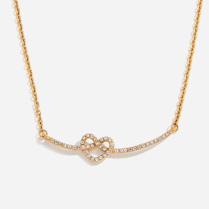 Jingqiao Classic Style 18K Gold Stainless Steel White Diamond Heart Knot Smiley Face Necklace Accessory Women's Jewelry Cross-border Accessory