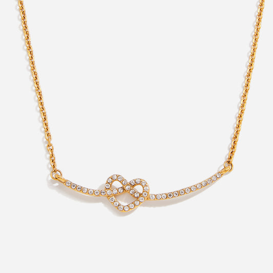 Jingqiao Classic Style 18K Gold Stainless Steel White Diamond Heart Knot Smiley Face Necklace Accessory Women's Jewelry Cross-border Accessory