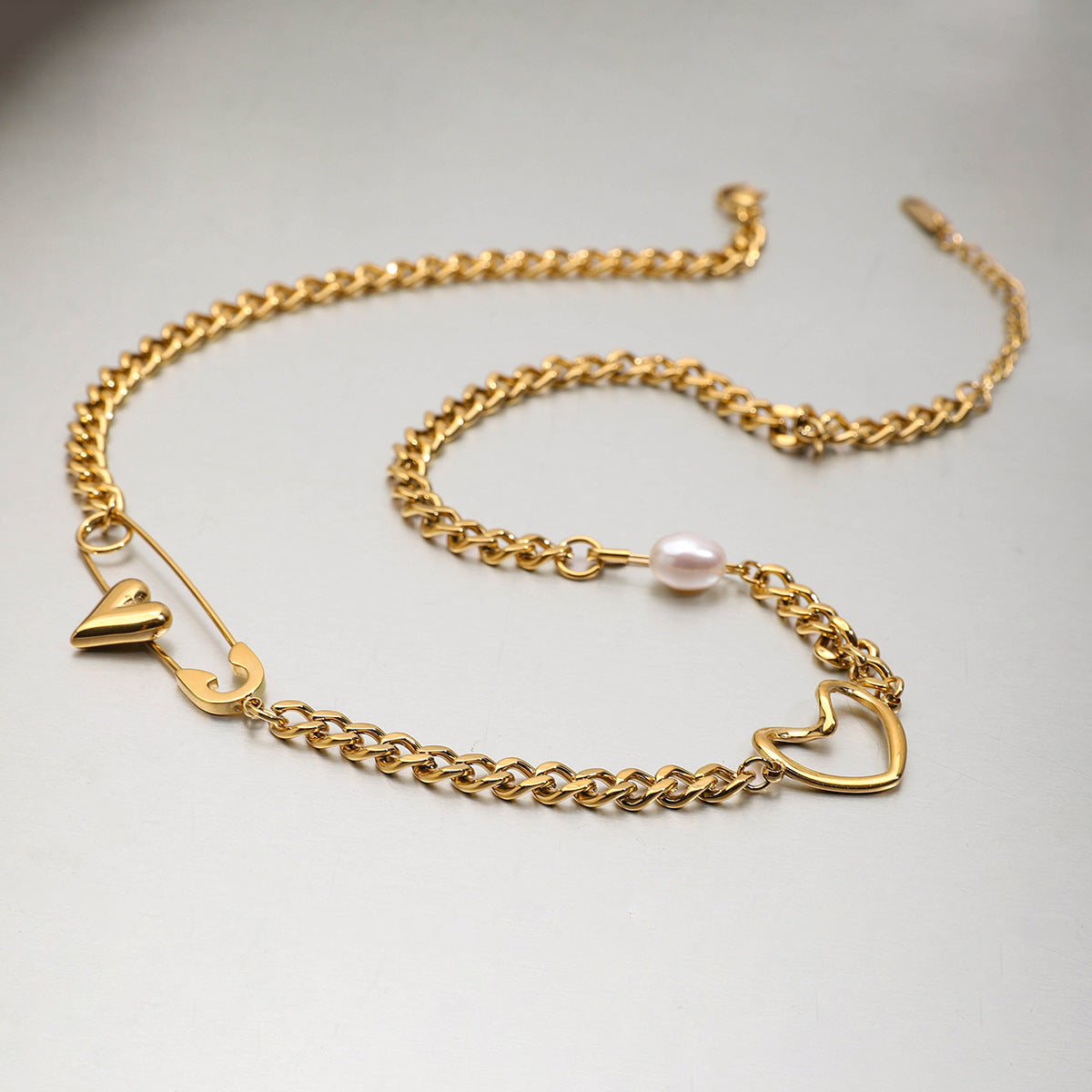 Jingqiao cross-border 18K gold stainless steel paper clip necklace love freshwater pearl necklace light luxury luxury luxury jewelry