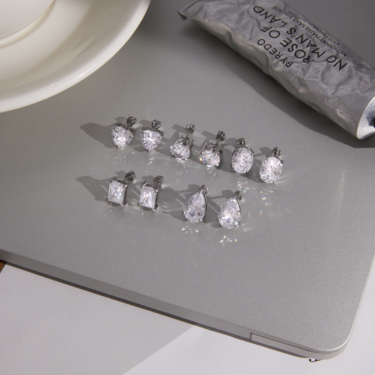 White Silver Stud Earrings