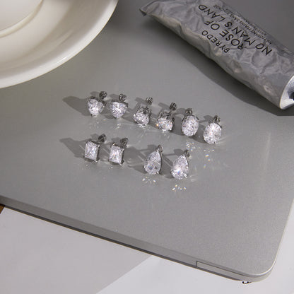 White Silver Stud Earrings