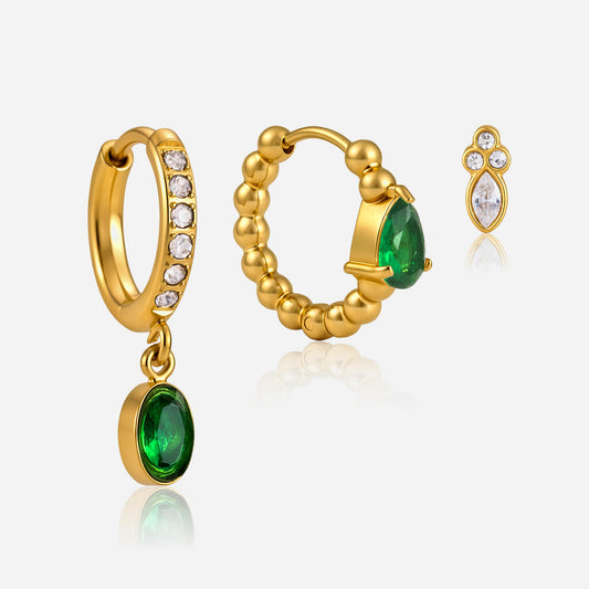 Jingqiao European and American Earring Set Women's 18K Gold Stainless Steel with Zircon Pendant Earrings Cross-border INS Design Style Earrings
