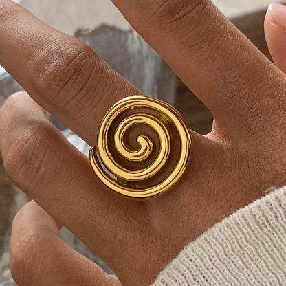 Quiet design, personality, light luxury, temperament does not fade, 18k gold stainless steel thread rotating ring jewelry wholesale