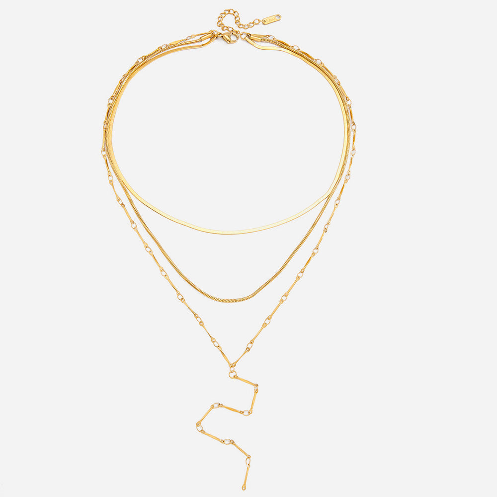 Jingqiao European and American stainless steel 18K three-layer necklace is uniquely fashionable and unique, layered Y-shaped chain that won't fade and is a hot seller across borders