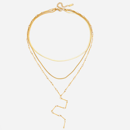 Jingqiao European and American stainless steel 18K three-layer necklace is uniquely fashionable and unique, layered Y-shaped chain that won't fade and is a hot seller across borders