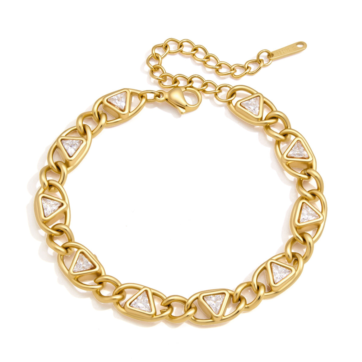Jingqiao titanium steel bracelet, light luxury niche triangular zircon chain, sports tennis chain, stainless steel cross-border bracelet for women