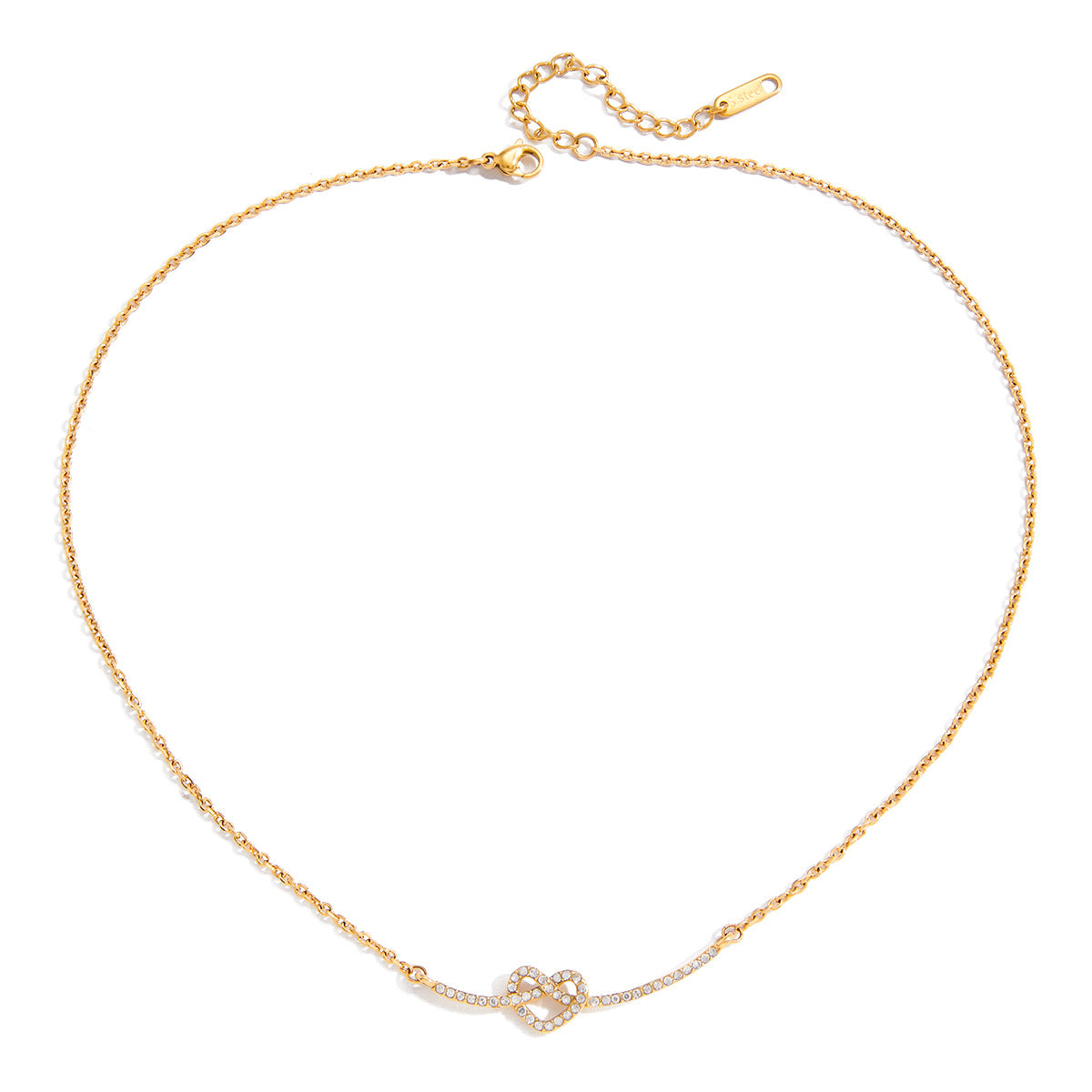 Jingqiao Classic Style 18K Gold Stainless Steel White Diamond Heart Knot Smiley Face Necklace Accessory Women's Jewelry Cross-border Accessory