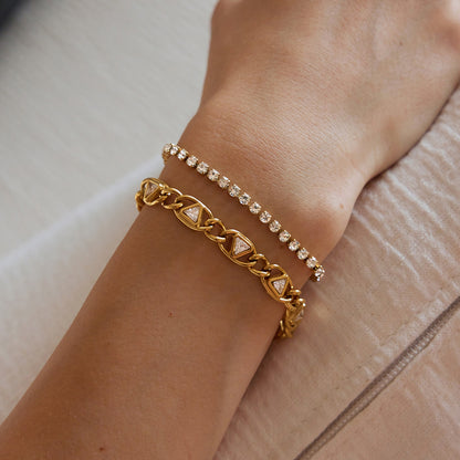 Jingqiao titanium steel bracelet, light luxury niche triangular zircon chain, sports tennis chain, stainless steel cross-border bracelet for women