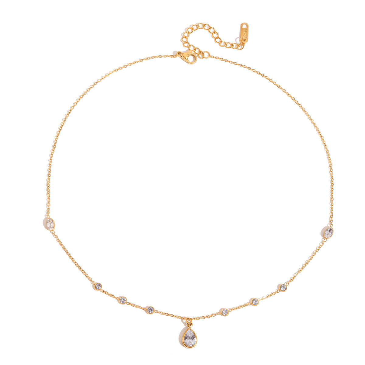 Jingqiao Classic Style 18K Gold Stainless Steel Waterdrop Zircon Necklace Light Luxury Niche Cross-border Accessories Design Niche