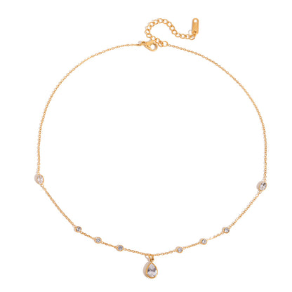 Jingqiao Classic Style 18K Gold Stainless Steel Waterdrop Zircon Necklace Light Luxury Niche Cross-border Accessories Design Niche
