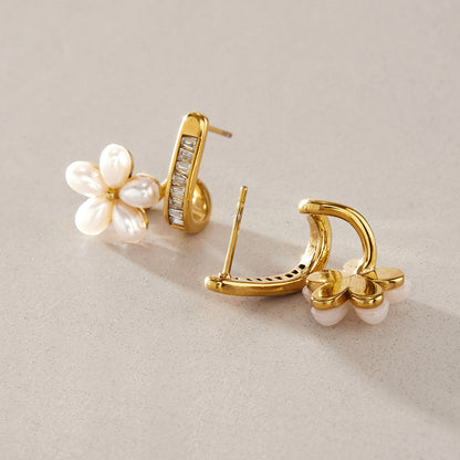 Jingqiao titanium steel earrings, rhinestone resin five-petal flower entwined earrings, stainless steel earrings, European and American cross-border wholesale